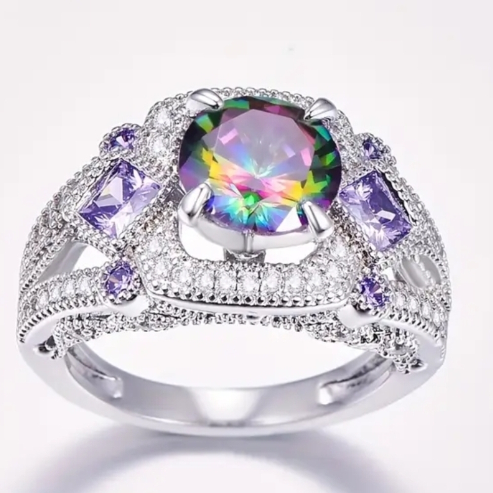 Elegant Sterling Silver 925 and Purple Women's Ring - Picture 6 of 6